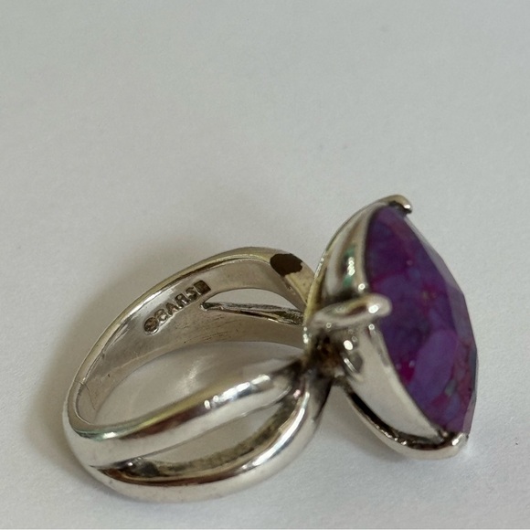 Sterling Silver BARSE Split Shank Ring Teardrop Pear Purple Stone - Picture 8 of 9